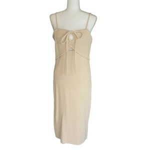 LN House of Harlow 1960 Cream Crochet Knit Cutout Tie Front Slip Midi Dress - M